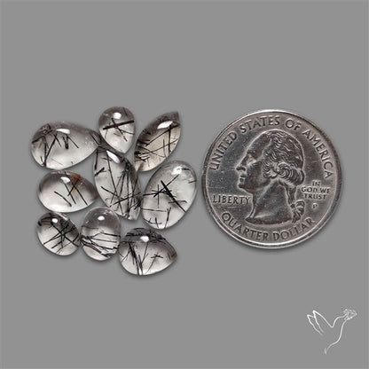 Black Tourmalinated Quartz Cabochons Lot
