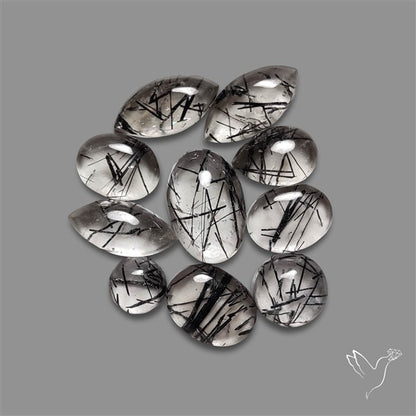 Black Tourmalinated Quartz Cabochons Lot