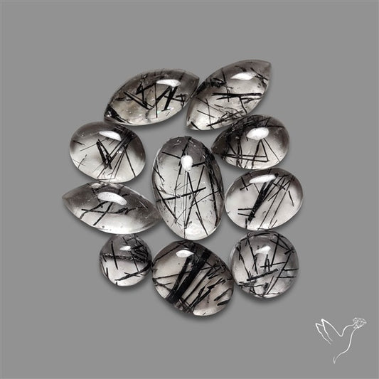 Black Tourmalinated Quartz Cabochons Lot