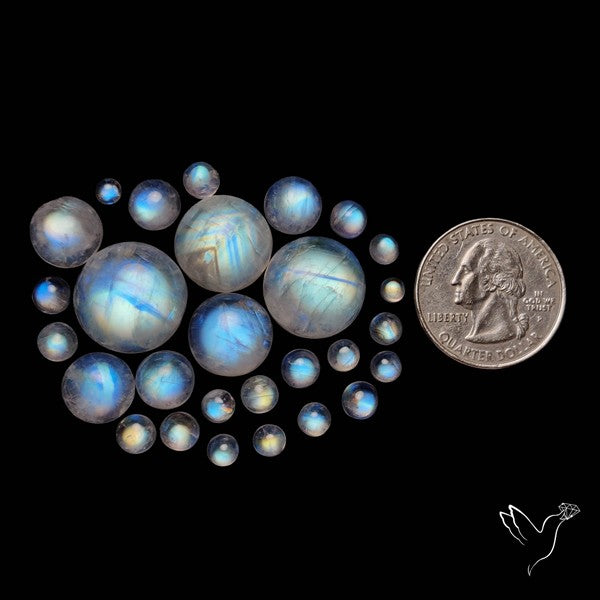 Rainbow Moonstone Round Cabochons Lot
