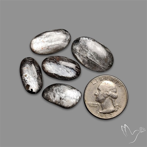 Black Moonstone With Sunstone Inclusions Cabochons Lot