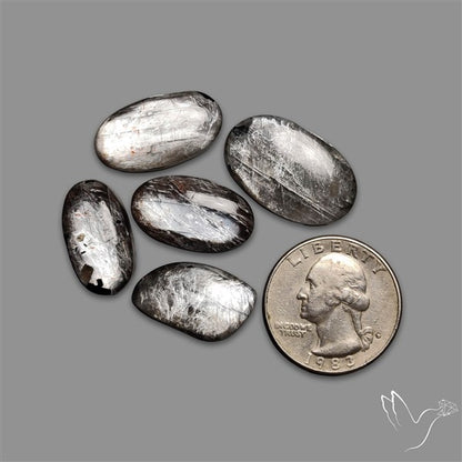 Black Moonstone With Sunstone Inclusions Cabochons Lot