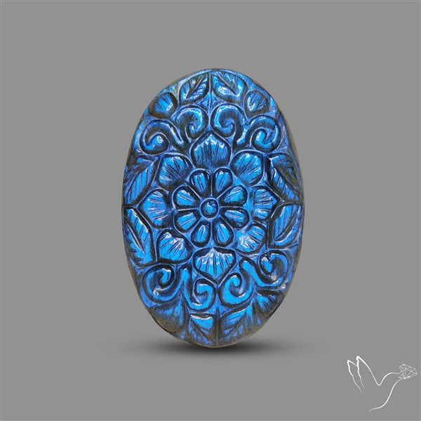 Handcarved Labradorite Deep Blues Mughal Carving