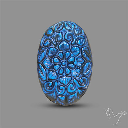 Handcarved Labradorite Deep Blues Mughal Carving
