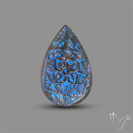 Handcarved Labradorite Deep Blues Mughal Carving