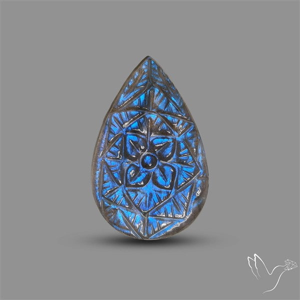 Handcarved Labradorite Deep Blues Mughal Carving