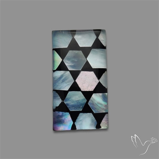 Artistic Mother Of Pearl Inlay Black Onyx With Quartz Doublet