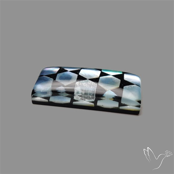 Artistic Mother Of Pearl Inlay Black Onyx With Quartz Doublet