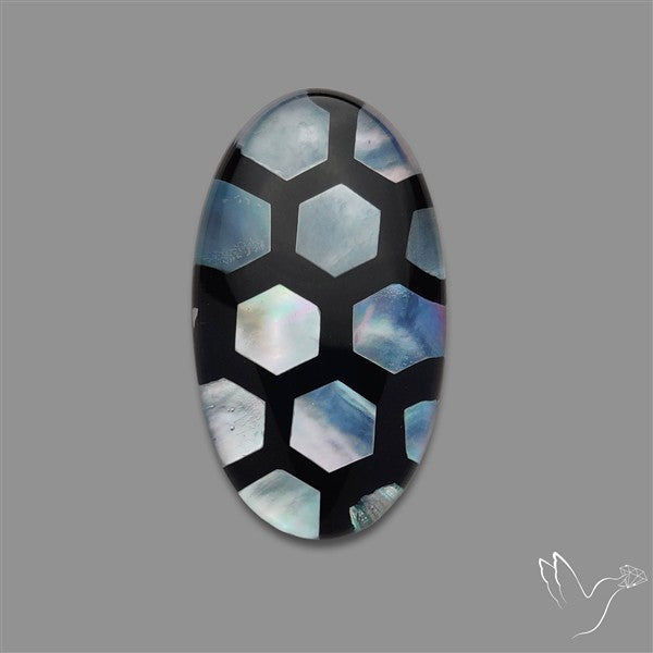 Artistic Mother Of Pearl Inlay Black Onyx With Quartz Doublet