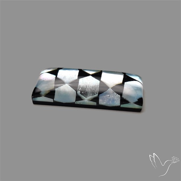 Artistic Mother Of Pearl Inlay Black Onyx With Quartz Doublet