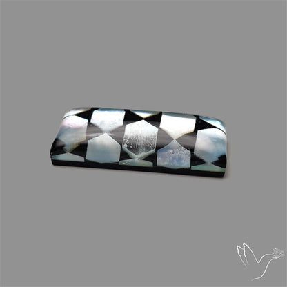 Artistic Mother Of Pearl Inlay Black Onyx With Quartz Doublet
