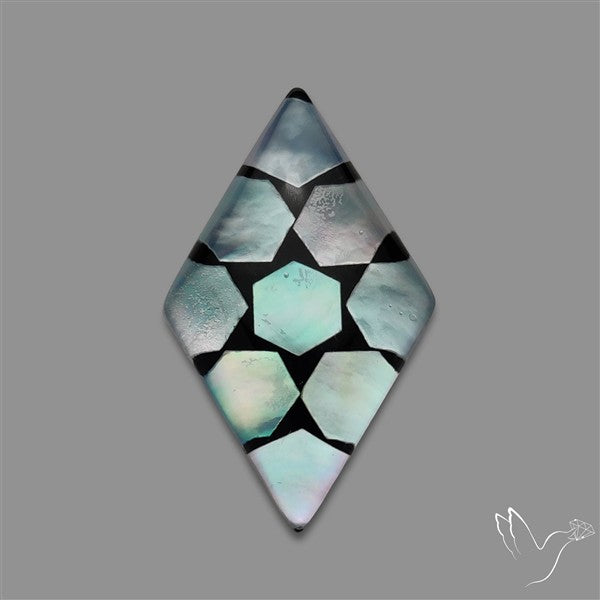 Artistic Mother Of Pearl Inlay Black Onyx With Quartz Doublet
