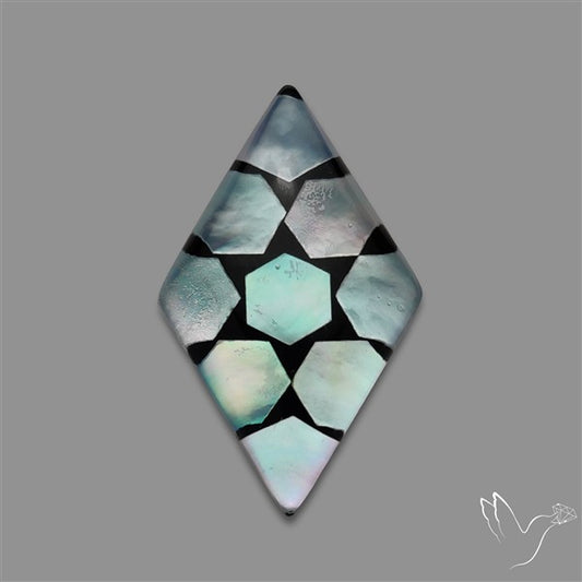 Artistic Mother Of Pearl Inlay Black Onyx With Quartz Doublet
