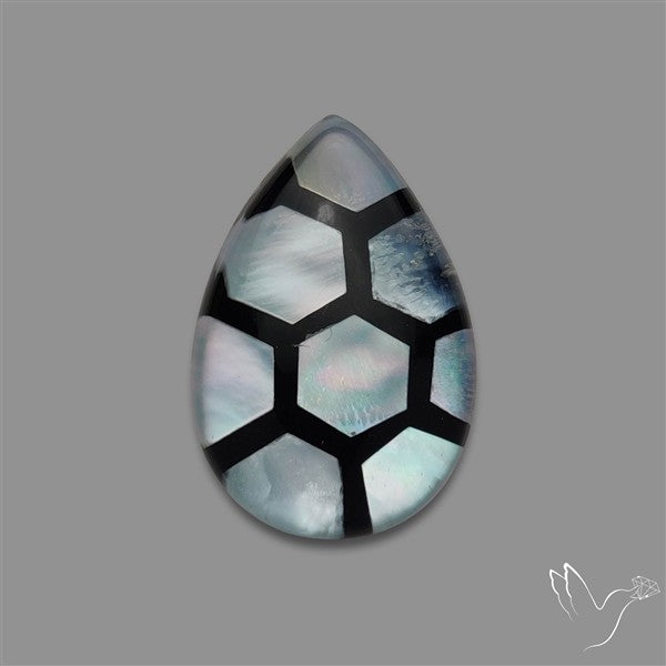 Artistic Mother Of Pearl Inlay Black Onyx With Quartz Doublet