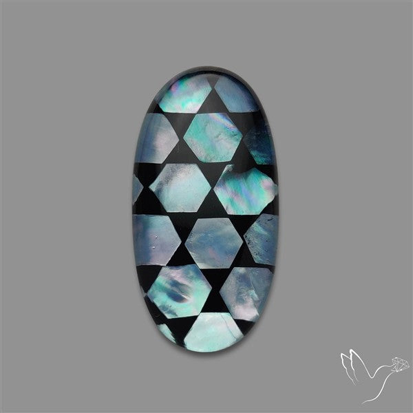 Artistic Mother Of Pearl Inlay Black Onyx With Quartz Doublet