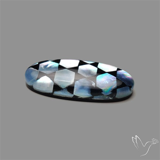 Artistic Mother Of Pearl Inlay Black Onyx With Quartz Doublet