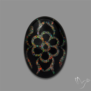 Crushed Opal Inlay Black Onyx With Quartz Doublet