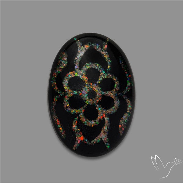 Crushed Opal Inlay Black Onyx With Quartz Doublet