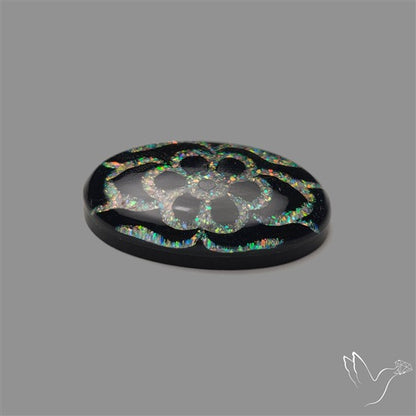 Crushed Opal Inlay Black Onyx With Quartz Doublet