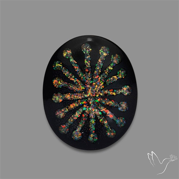 Crushed Opal Inlay Black Onyx With Quartz Doublet
