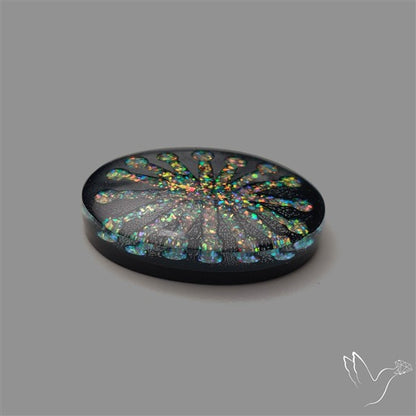 Crushed Opal Inlay Black Onyx With Quartz Doublet