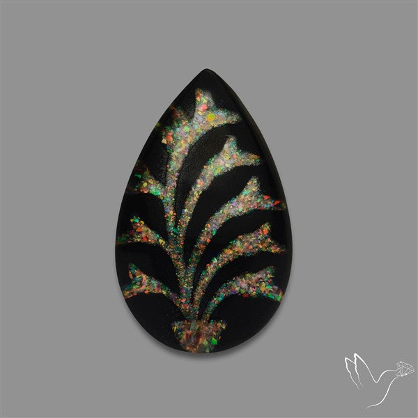 Crushed Opal Inlay Black Onyx With Quartz Doublet Flower pot inlay