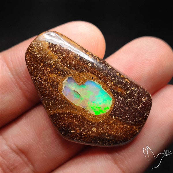 Ethiopian Opal inlay in Koroit Boulder Opal Matrix Cabochon