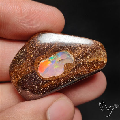 Ethiopian Opal inlay in Koroit Boulder Opal Matrix Cabochon