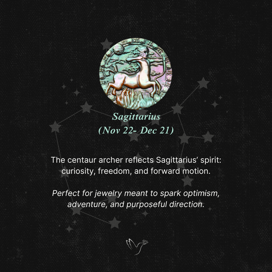 Zodiac Carving in Tahitian Rainbow Mother Of Pearls