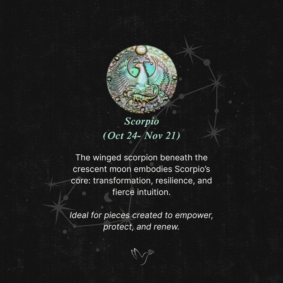 Zodiac Carving in Tahitian Rainbow Mother Of Pearls