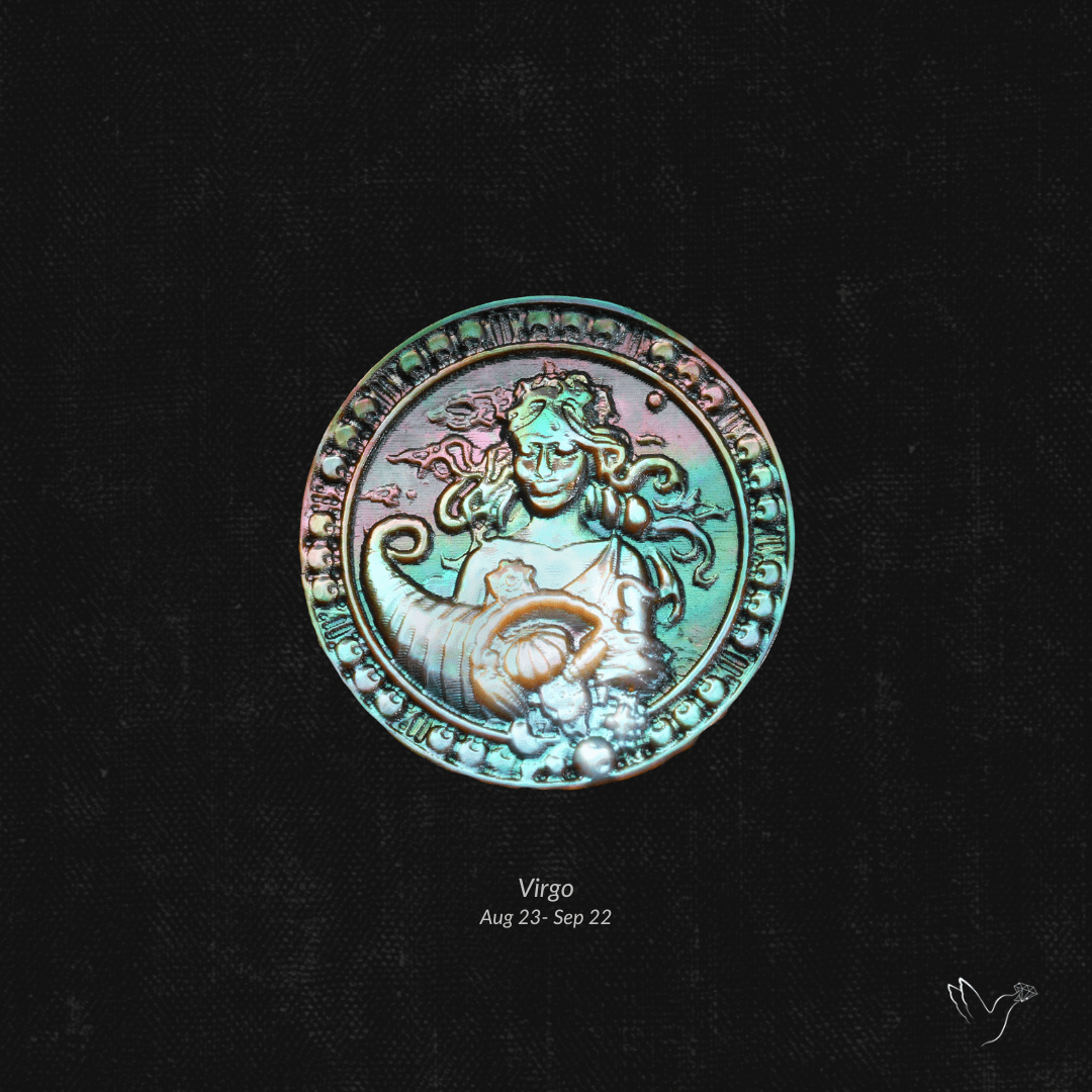 Zodiac Carving in Tahitian Rainbow Mother Of Pearls