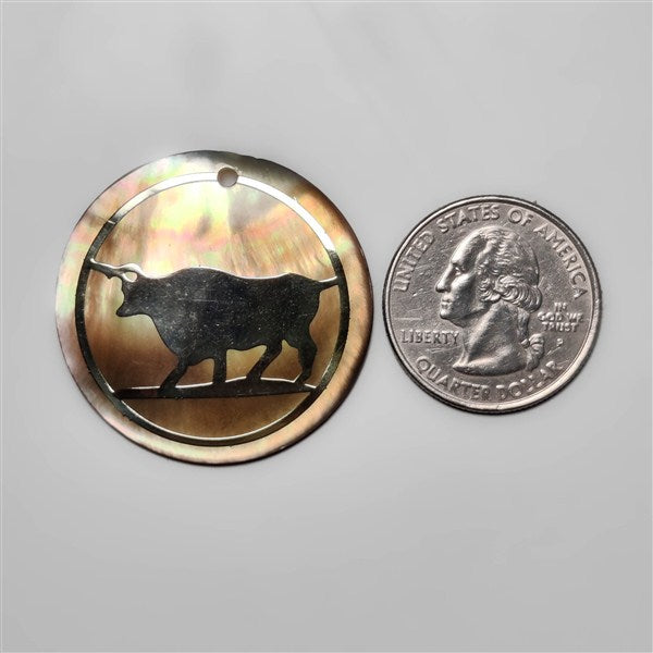 Silver Bull Inlay in Tahitian Rainbow Mother Of Pearl
