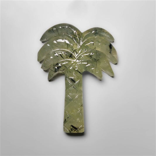 Black Tourmalinated Prehnite Tree Carving