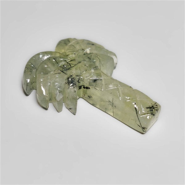 Black Tourmalinated Prehnite Tree Carving