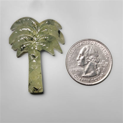 Black Tourmalinated Prehnite Tree Carving