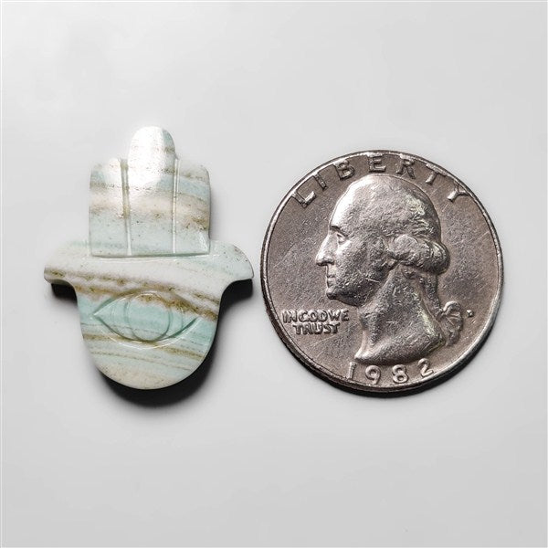 Saturn Chalcedony Evil Eye Hamsa Carving