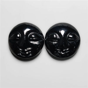 Black Spinel Moonface Carvings Pair