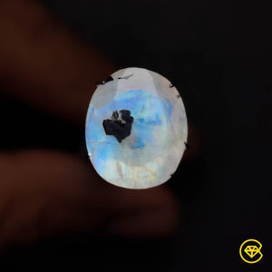 Faceted Rainbow Moonstone With Black Tourmaline Inclusions