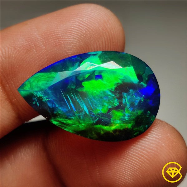 Faceted Ethiopian Welo Black Cabochon Opal