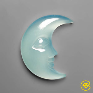 15 Carat Aqua Chalcedony Moonface Crescent Carving 26X21X5 mm From Brazil
