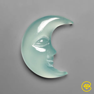 16 Carat Aqua Chalcedony Moonface Crescent Carving 26X21X5 mm From Brazil
