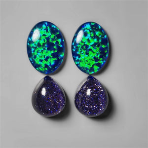 Blue Goldstone & Synthetic Opal With Himalayan Crystal Doublets Set