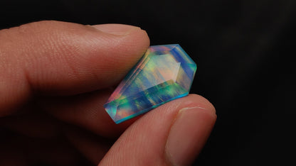 Step Cut Aurora Opal Coffin Doublet