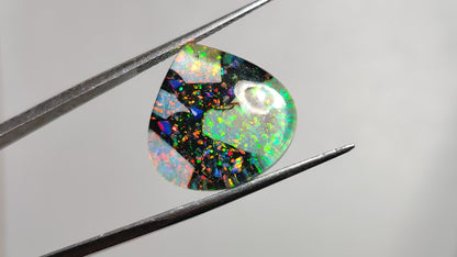 Crushed Monarch Opal Inlay Doublet with Quartz Cabochon