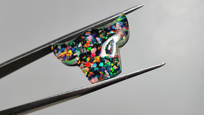 Crushed Aurora Opal Inlay With Himalayan Quartz Doublet Bull Face Carving