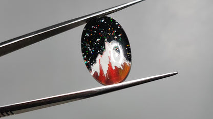 Snow Laden Mountain Artistic Inlay Doublet Cabochon