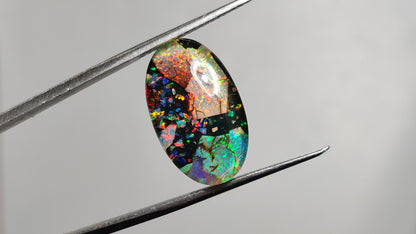 Crushed Monarch Opal Inlay Doublet with Quartz Cabochon