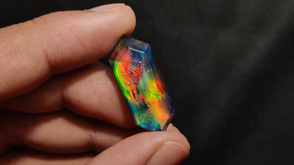 Step Cut Aurora Opal Doublet with 925 Sterline Silver Sparkle inlay