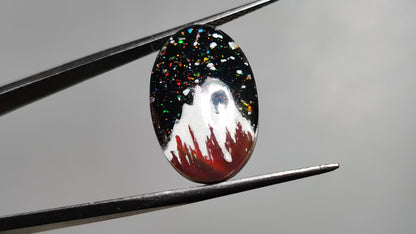 Snow Laden Mountain Artistic Inlay Doublet Cabochon