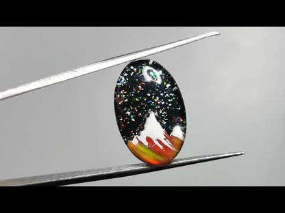 Snow Laden Mountain Artistic Inlay Doublet Cabochon